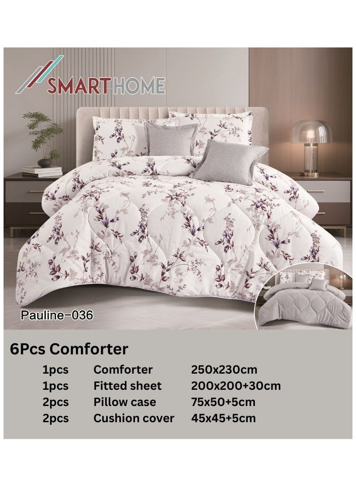 سمارت هوم مفرش سرير نفرين فخم من المايكروفايبر 100% ، غطاء سرير ، قابل للإستخدام على الوجهين، طقم مفارش بحشوة دبل  ، طقم نوم يتكون من 6 قطع ( مفرش بحشوة + شرشف مطاط للمرتبة + واقي مخدة + كيس مخدة + وسادة مربعة + كيس للوسادة المربعة  ) مقاس المفرش 230X250 سم ومقاس المغاط 200x200 سم ( اللون نفس الصورة) - Image 3